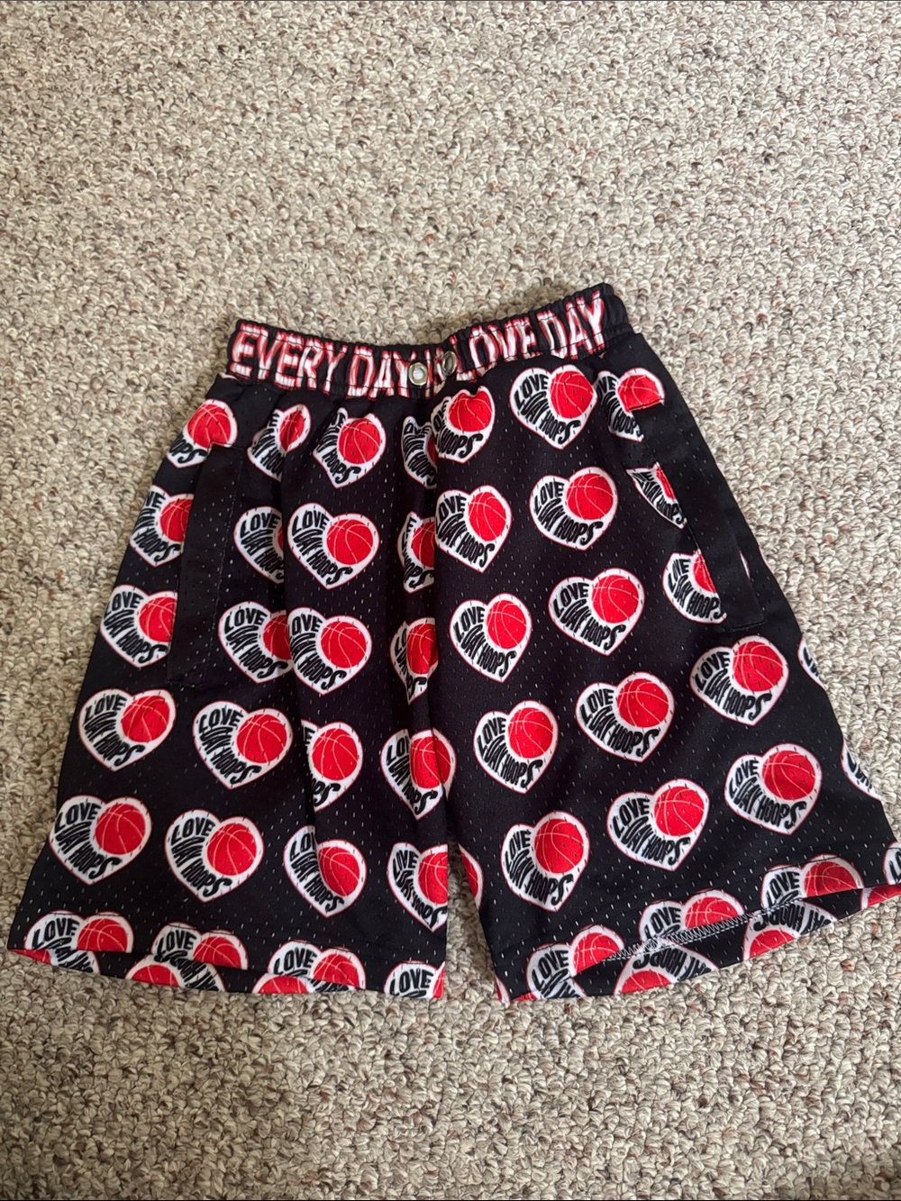 Every Day Love Hoops Black Basketball Print Shorts